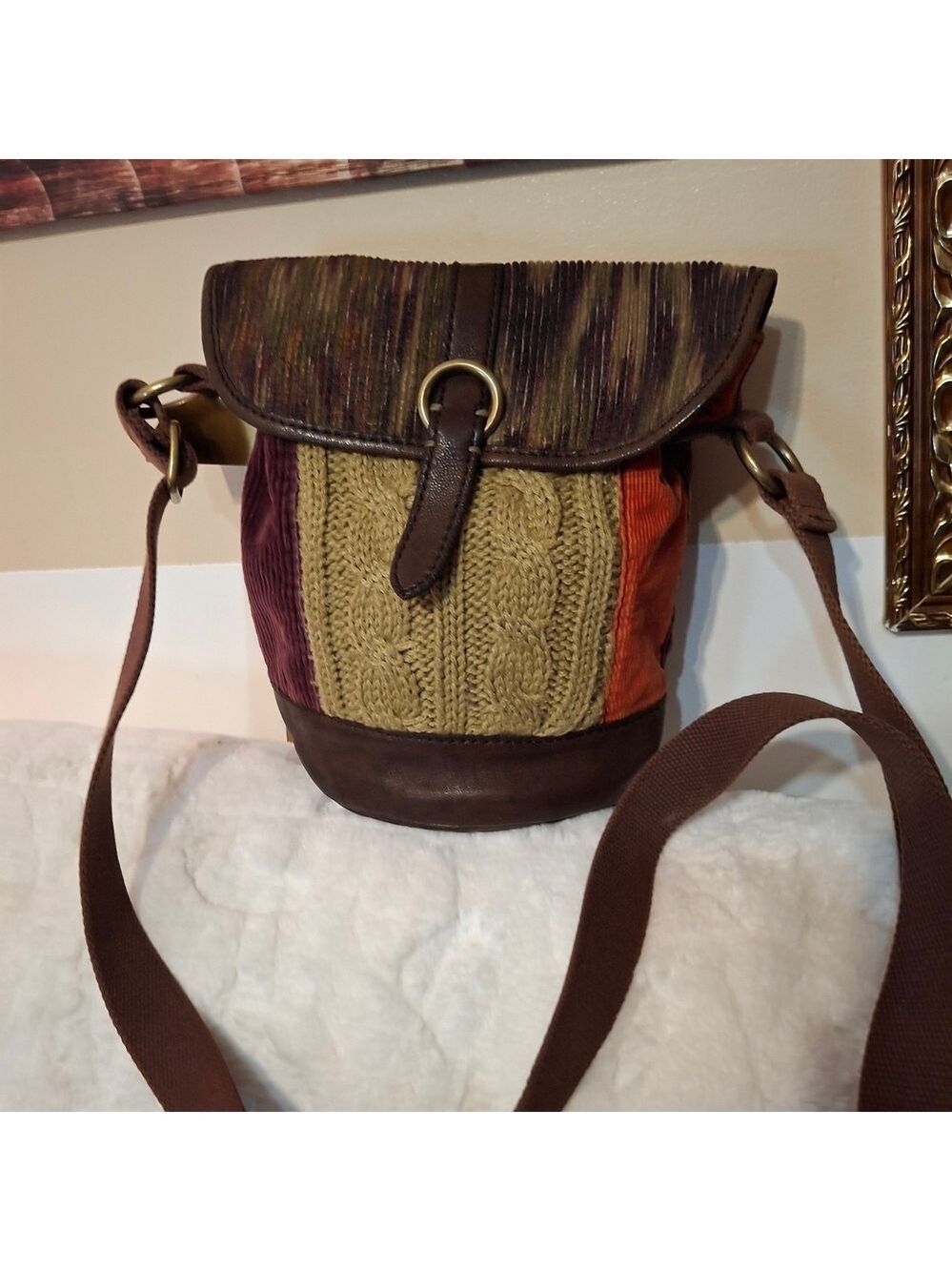 Lucky Brand Vintage Chocolate Brown Patchwork Crossbody Bag